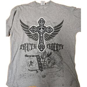 John Son vintage graphic t shirt Embroidered Cross Size 2XL Truth Liberty